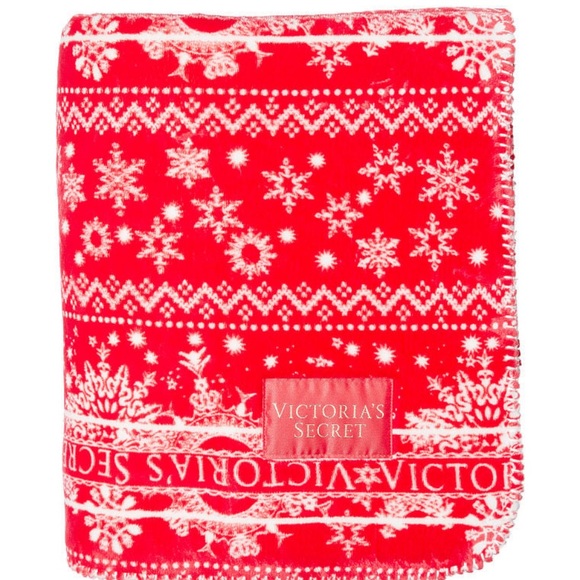 VS VICTORIA'S SECRET Cozy Plush Fleece Red Fair Isle Snowflake Blanket - Picture 2 of 4